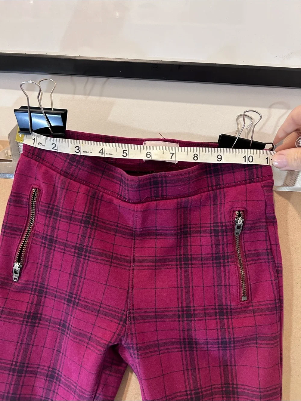 The Children’s Place Girls 8 Burgundy Plaid Ponte Jeggings Skinny Zip Pants